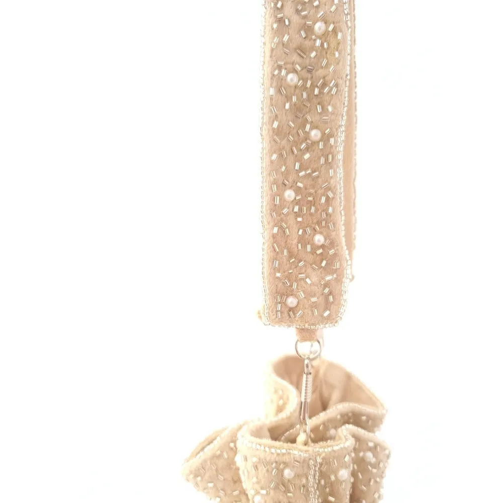 A Clutch Story Beige Pearl Tassel Potli