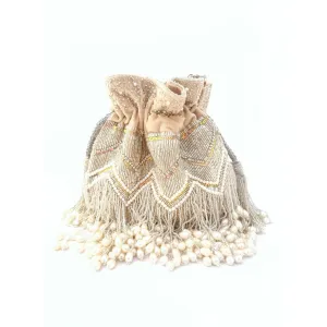 A Clutch Story Beige Pearl Tassel Potli
