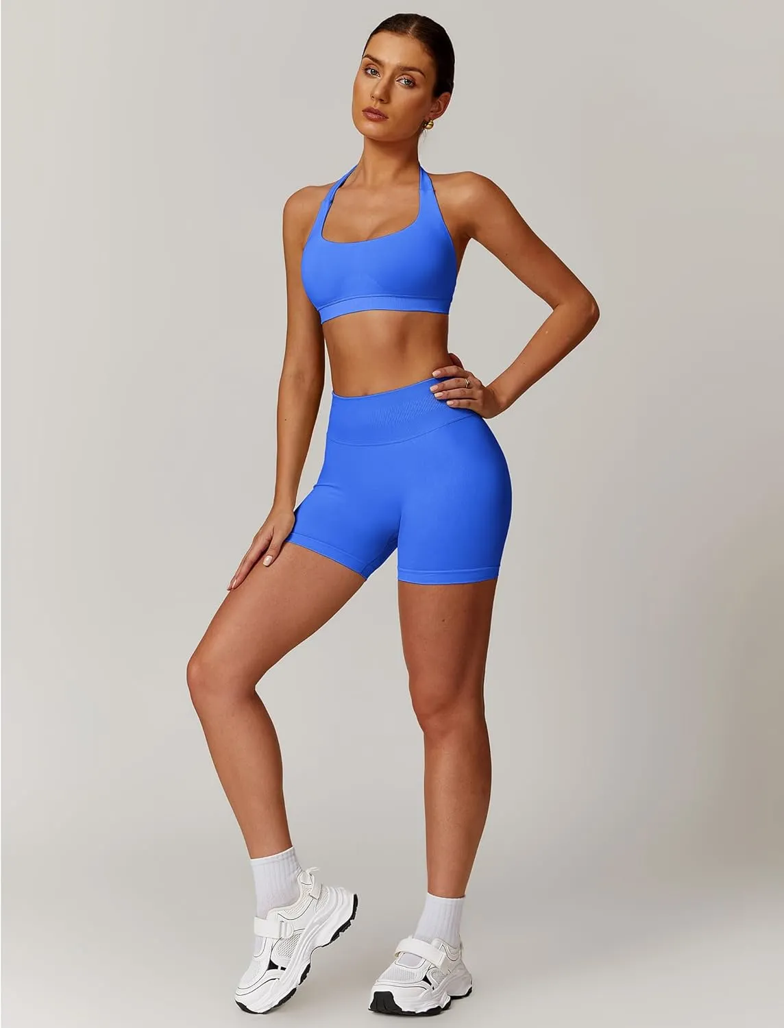 ABOCIW Women Seamless Halter Sports Bra Open Back Padded Gym Workout Crop Tank Tops Low Impact Bra