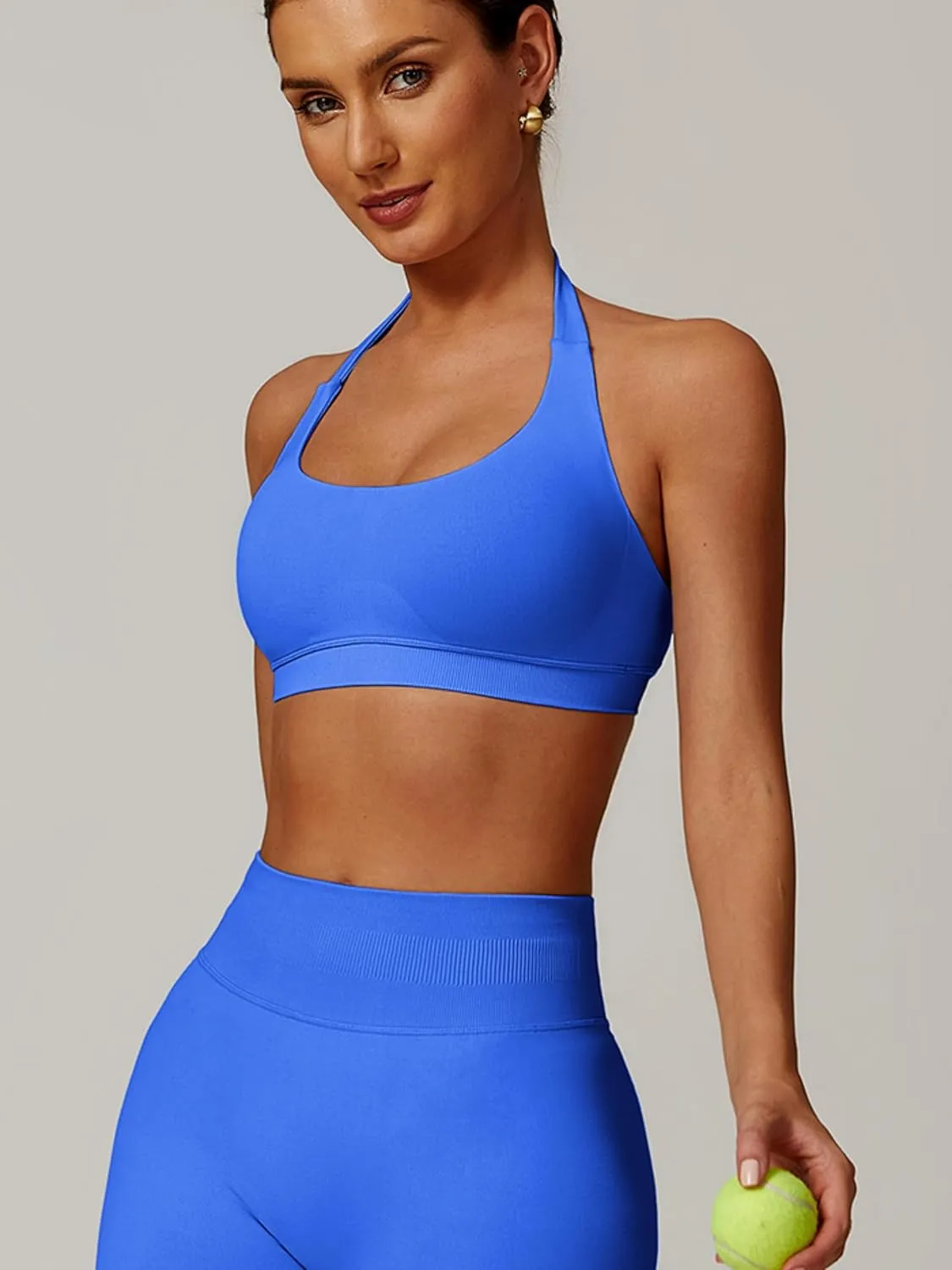 ABOCIW Women Seamless Halter Sports Bra Open Back Padded Gym Workout Crop Tank Tops Low Impact Bra
