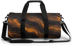 Abstract Orange And Black Fluid Marble Texture Travel Gym Bag for Women Men Cylindrical Duffle Bag Sport Workout Bag with Shoulder Strap
