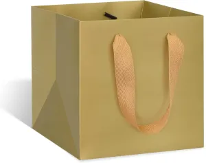 ADIDO EVA Gold Square Gift Bags Small Size Square Bottom Paper Bags with Handles for Party Favor, Shopping Bag (8x8x8 In, 10 CT)