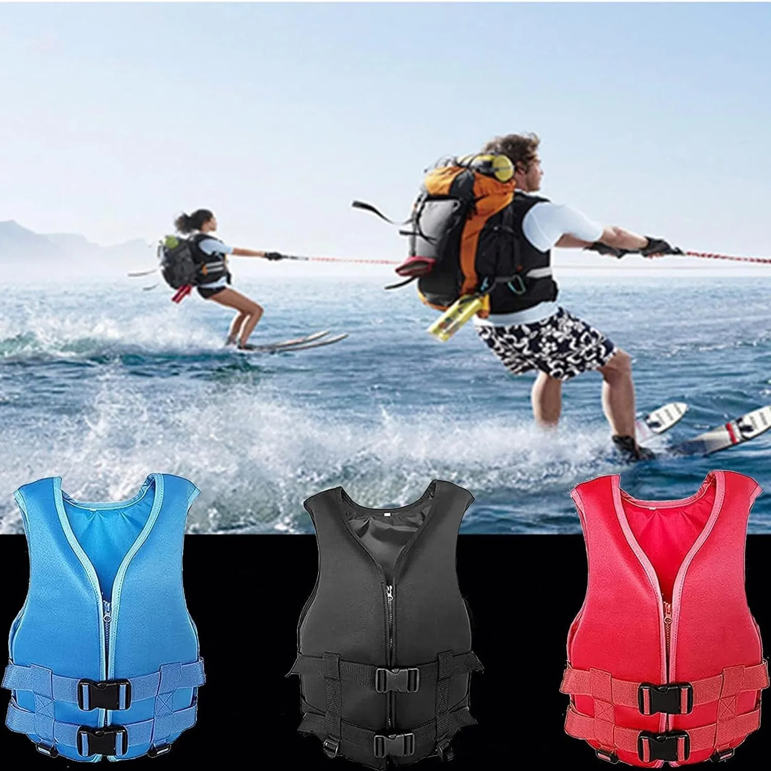 Adjustable Flotation Vest for Adults, Breathable Mesh Lightweight Buoyancy Aid, with Safety Buckles, for Water Activities, Swimming, Diving