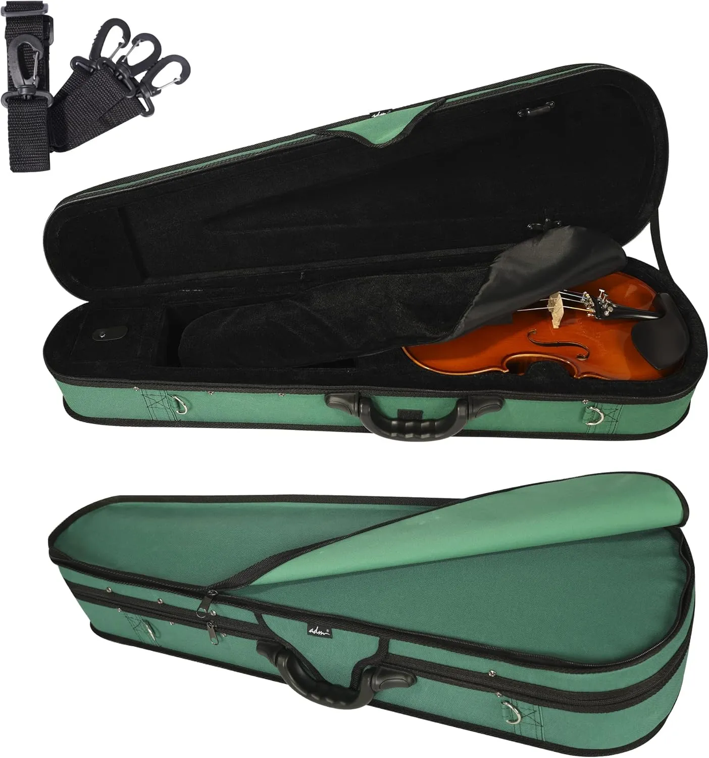 adm 4/4 Full Size Violin Hard Case Basic Professional Triangular Shape Backpack, Super Light Suspension (Dark Green)