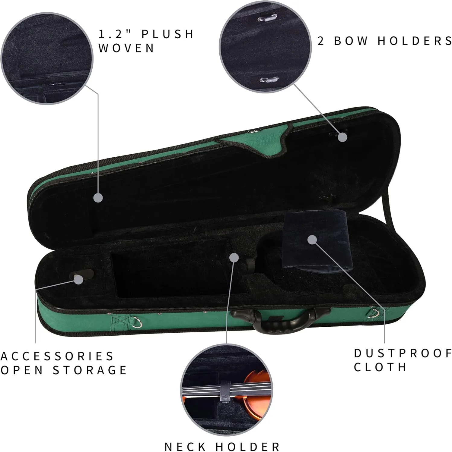 adm 4/4 Full Size Violin Hard Case Basic Professional Triangular Shape Backpack, Super Light Suspension (Dark Green)