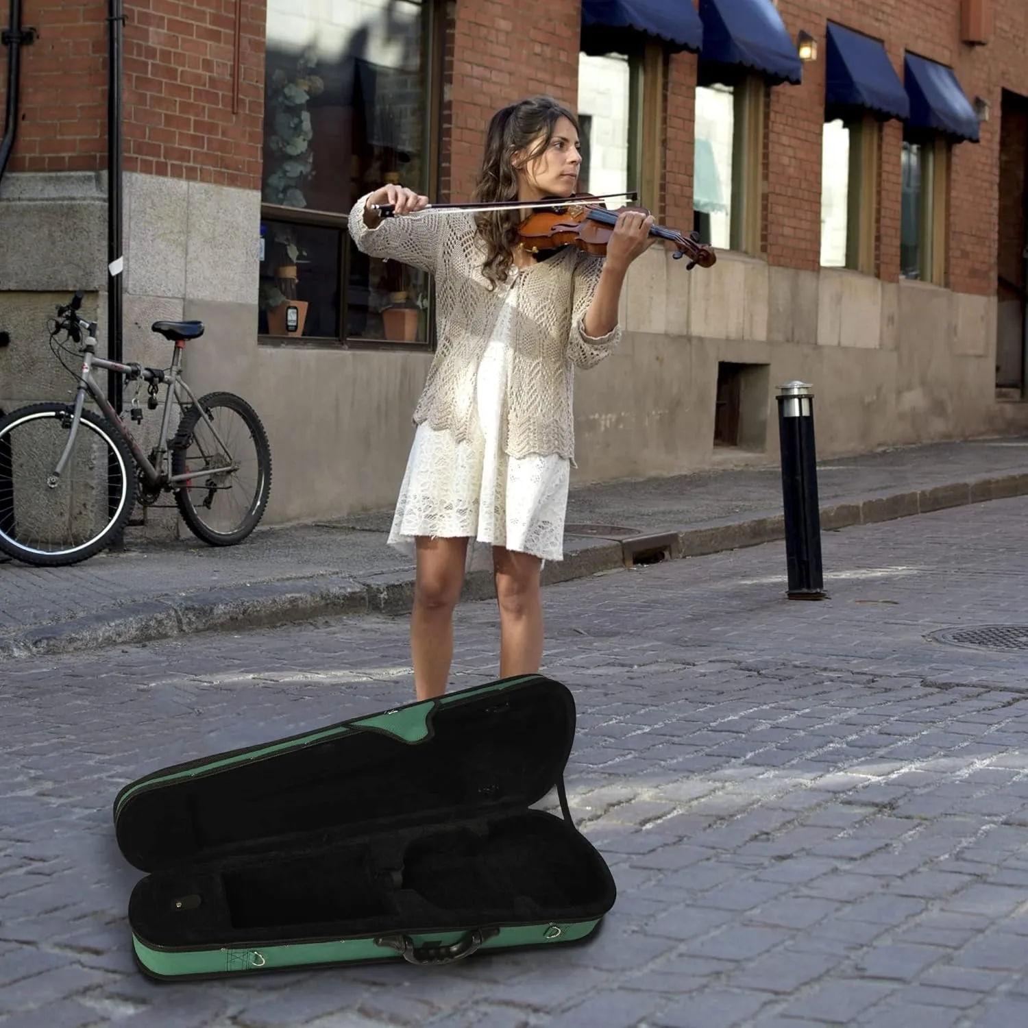adm 4/4 Full Size Violin Hard Case Basic Professional Triangular Shape Backpack, Super Light Suspension (Dark Green)