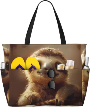 Adorable Sloth Print Stylish Beach Tote Bag,Large Capacity Handbag,Perfect For Women'S Vacation And Daily Use