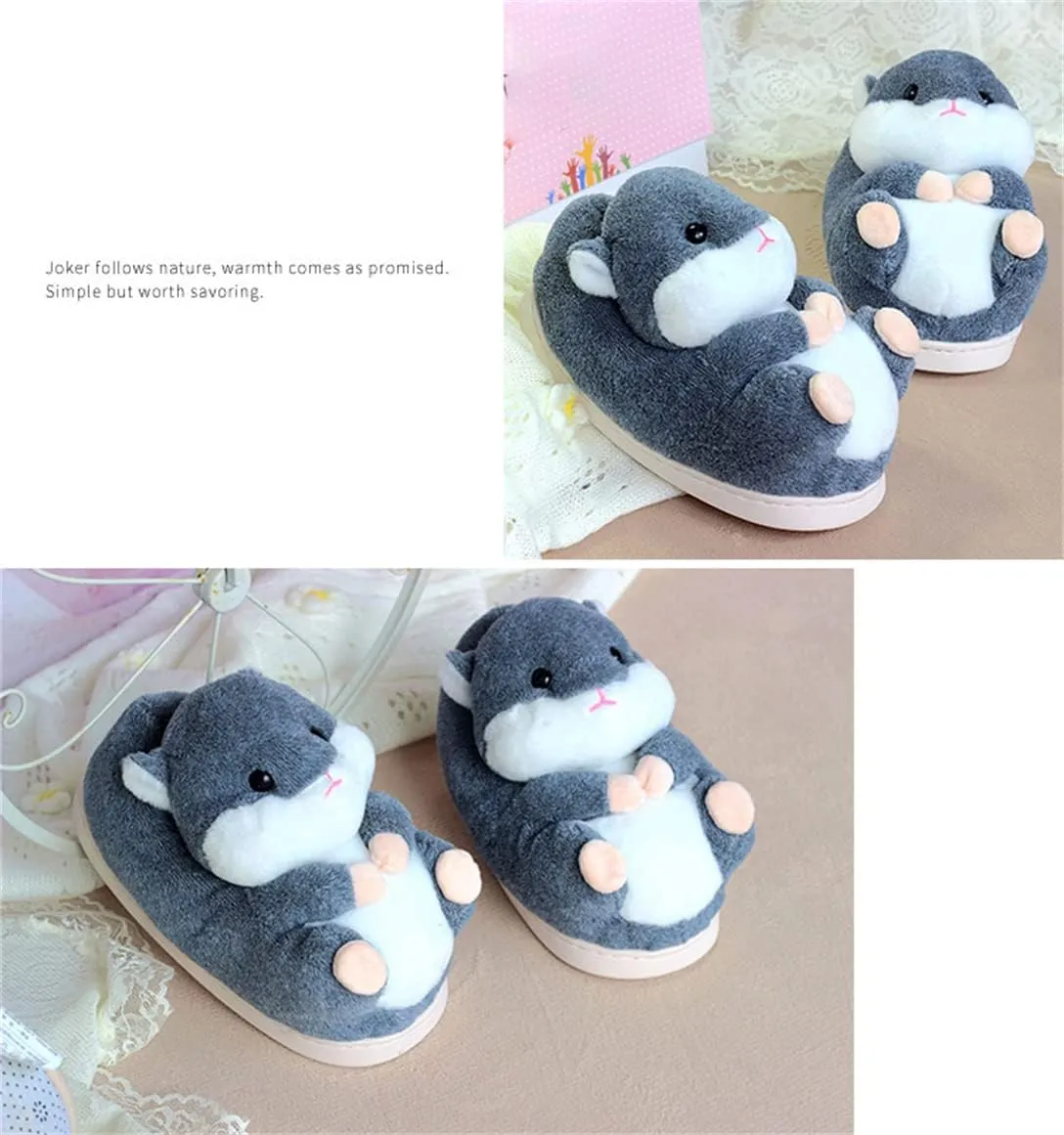 Adult Unisex Elephant & Hamster Slippers - Comfortable, Warm Animal Cartoon Cotton Shoes
