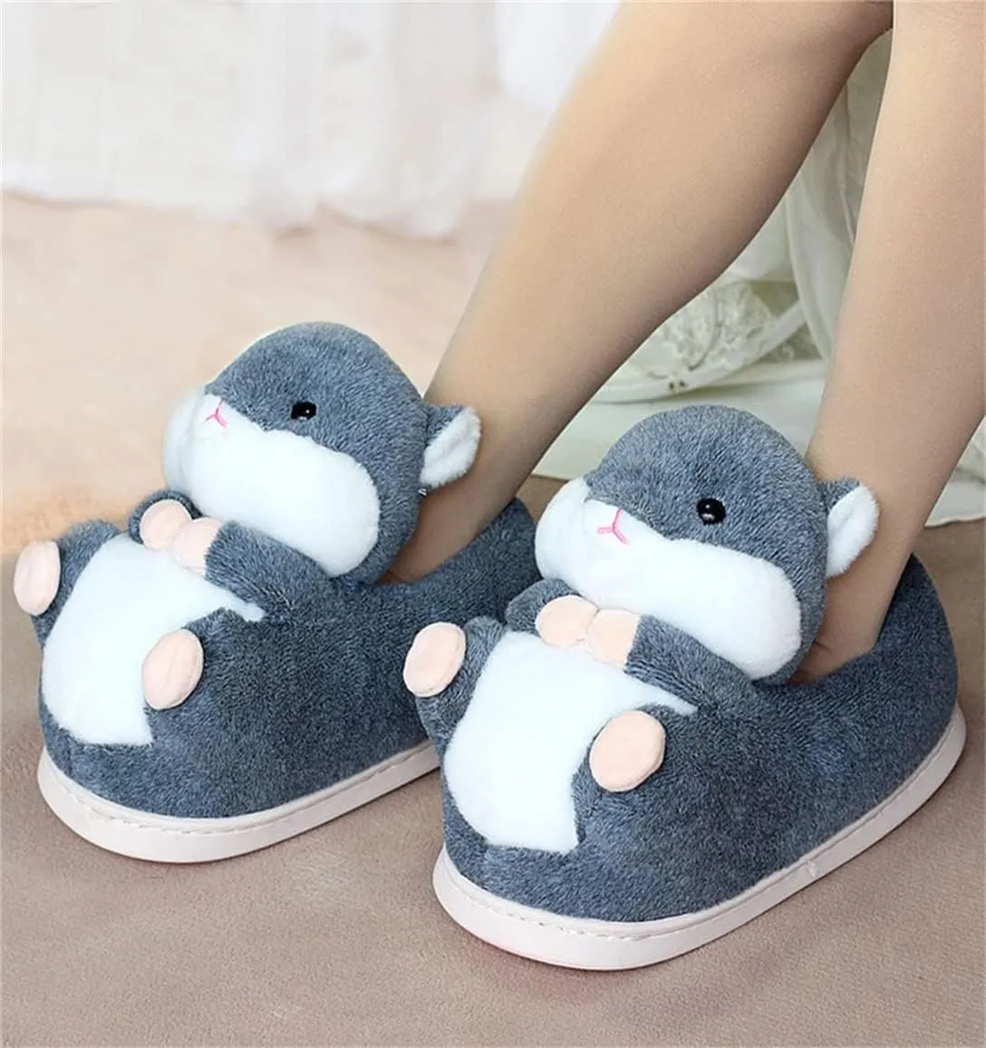Adult Unisex Elephant & Hamster Slippers - Comfortable, Warm Animal Cartoon Cotton Shoes