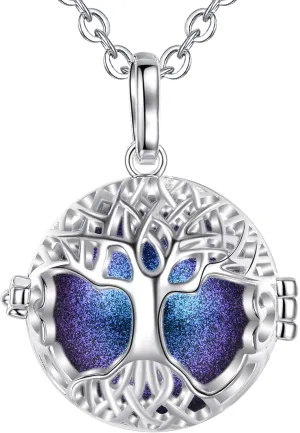 AEONSLOVE Angel Chime Caller Tree of Life Harmony Ball - 30 Inch Leather Cord and 45 Inch Silver Rolo Chain