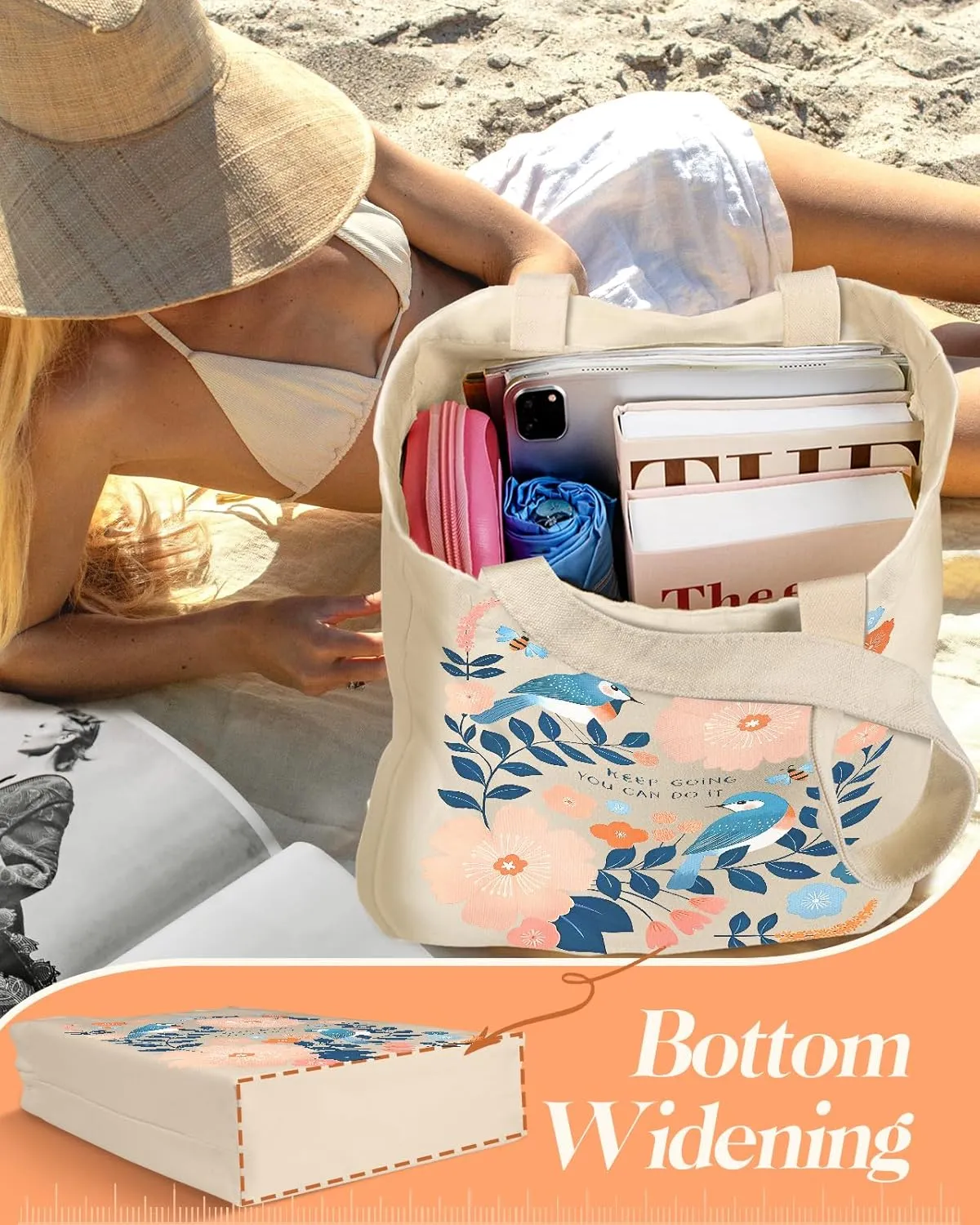 Aesthetic 2 Pack Canvas Tote Bag - with Makeup Pouch Bag for Women Reusable Grocery Bag for Gym, Travel, Work