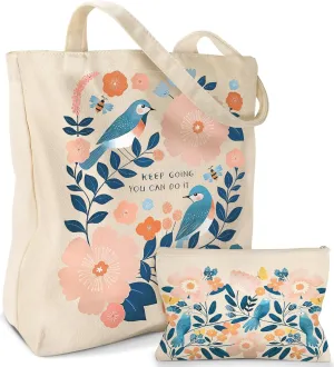 Aesthetic 2 Pack Canvas Tote Bag - with Makeup Pouch Bag for Women Reusable Grocery Bag for Gym, Travel, Work