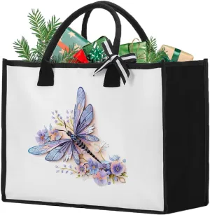 Aesthetic Butterfly Tote Bag for Women Cute Canvas Purple Flowers Butterflies Tote Bags Christmas Woman's Mother's Day Birthday Gifts for Friends Sisters Besties Classmates