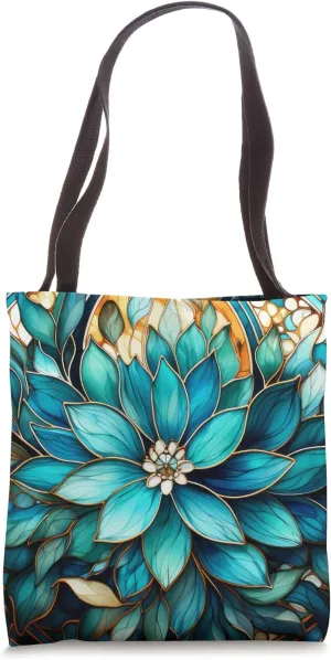 Aesthetic Flower Mandala in Cool Aqua, Blue and Teal Tote Bag
