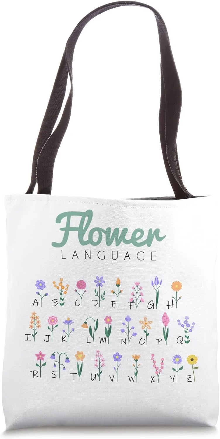 Aesthetic Minimalist Flower Language Alphabet Letter Bouquet Tote Bag