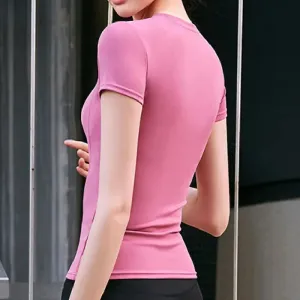 Aiithuug Short Sleeve Yoga Shirts Running Shirt Gym Workout Quick Dry Soft Tops Compress Sports T Shirt Simple Elastic Crop Top