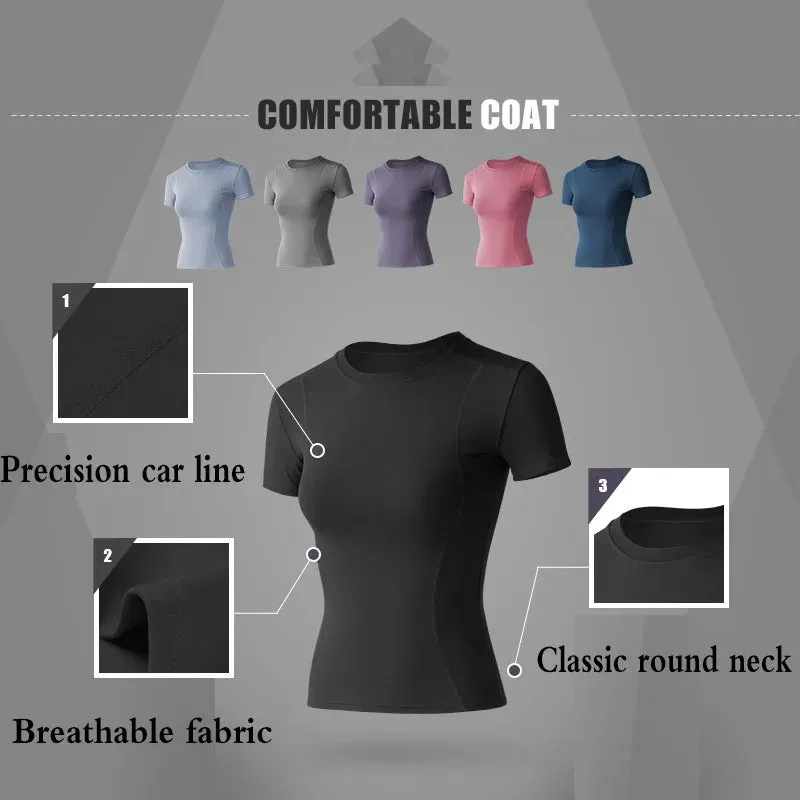 Aiithuug Short Sleeve Yoga Shirts Running Shirt Gym Workout Quick Dry Soft Tops Compress Sports T Shirt Simple Elastic Crop Top