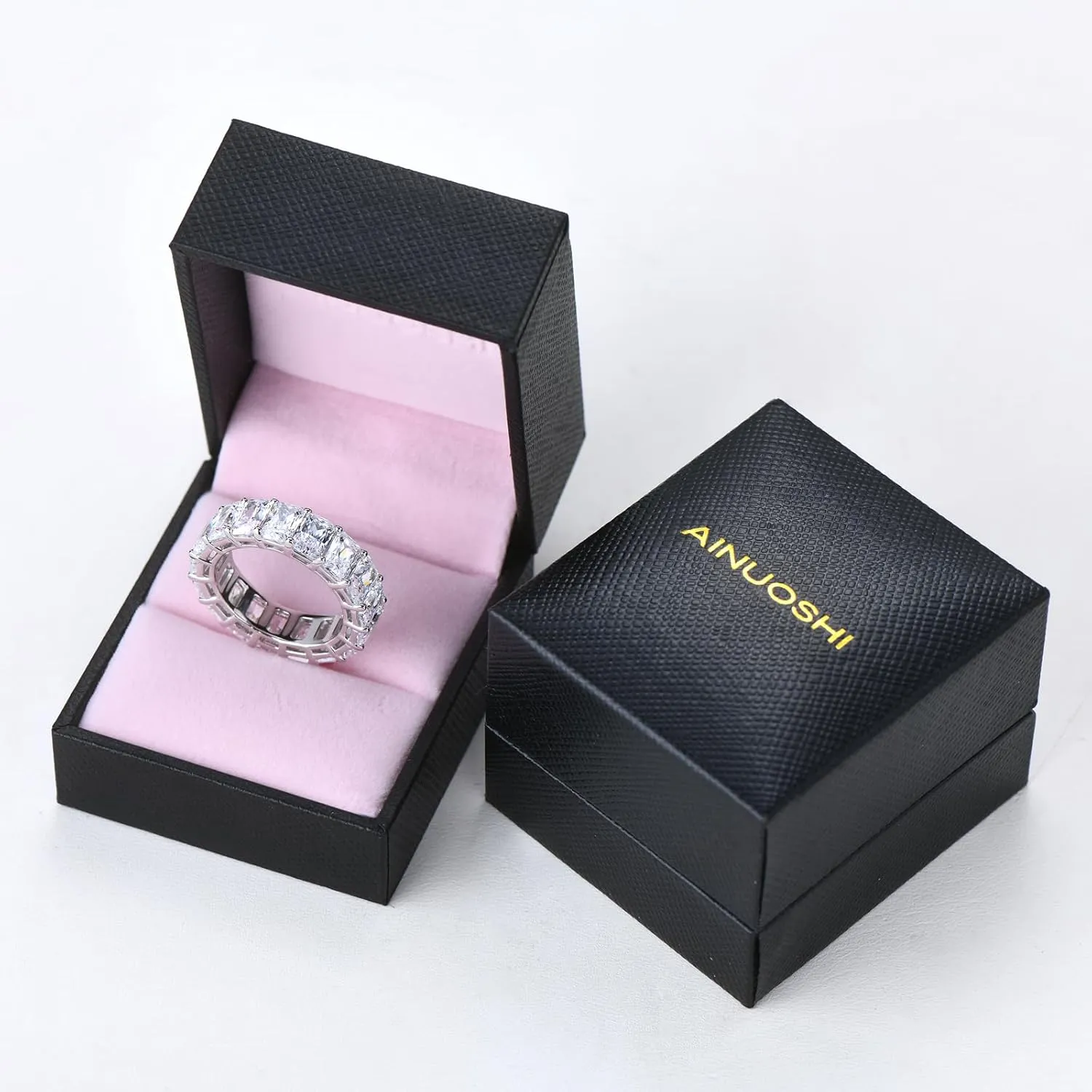 AINUOSHI Eternity Ring, 925 Sterling Silver Ring for Women, Emerald/Oval/Radiant/Round/Cushion Cut Cubic Zirconia CZ Fine Ring, Eternity Engagement Wedding Band Ring, Jewelry Box Packed