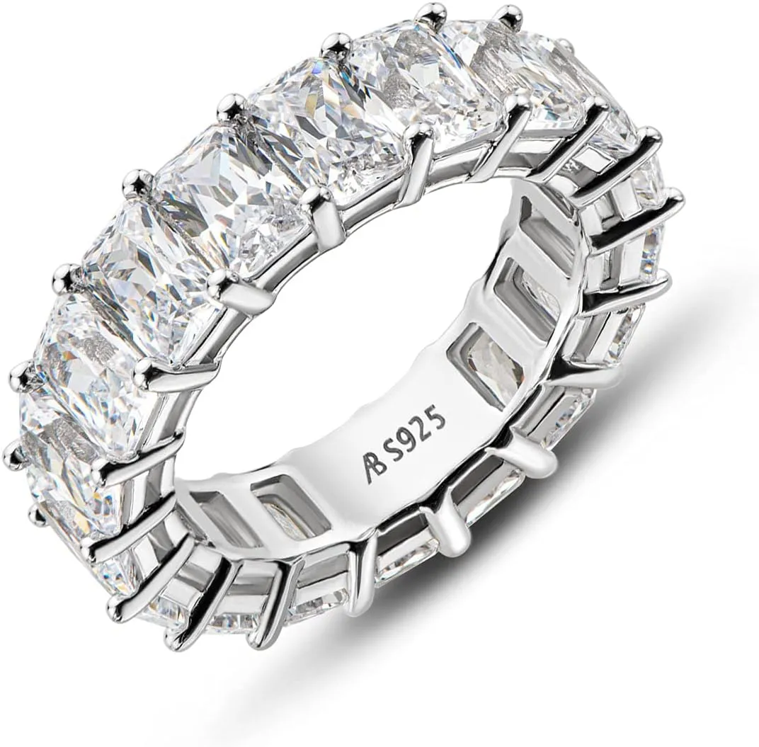 AINUOSHI Eternity Ring, 925 Sterling Silver Ring for Women, Emerald/Oval/Radiant/Round/Cushion Cut Cubic Zirconia CZ Fine Ring, Eternity Engagement Wedding Band Ring, Jewelry Box Packed