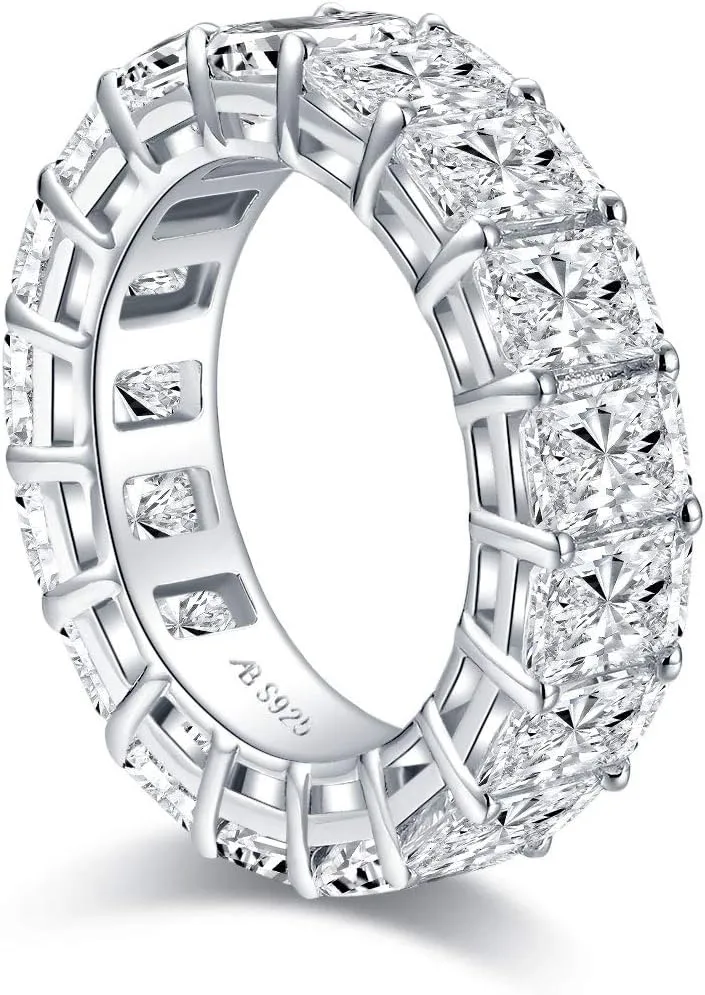 AINUOSHI Eternity Ring, 925 Sterling Silver Ring for Women, Emerald/Oval/Radiant/Round/Cushion Cut Cubic Zirconia CZ Fine Ring, Eternity Engagement Wedding Band Ring, Jewelry Box Packed