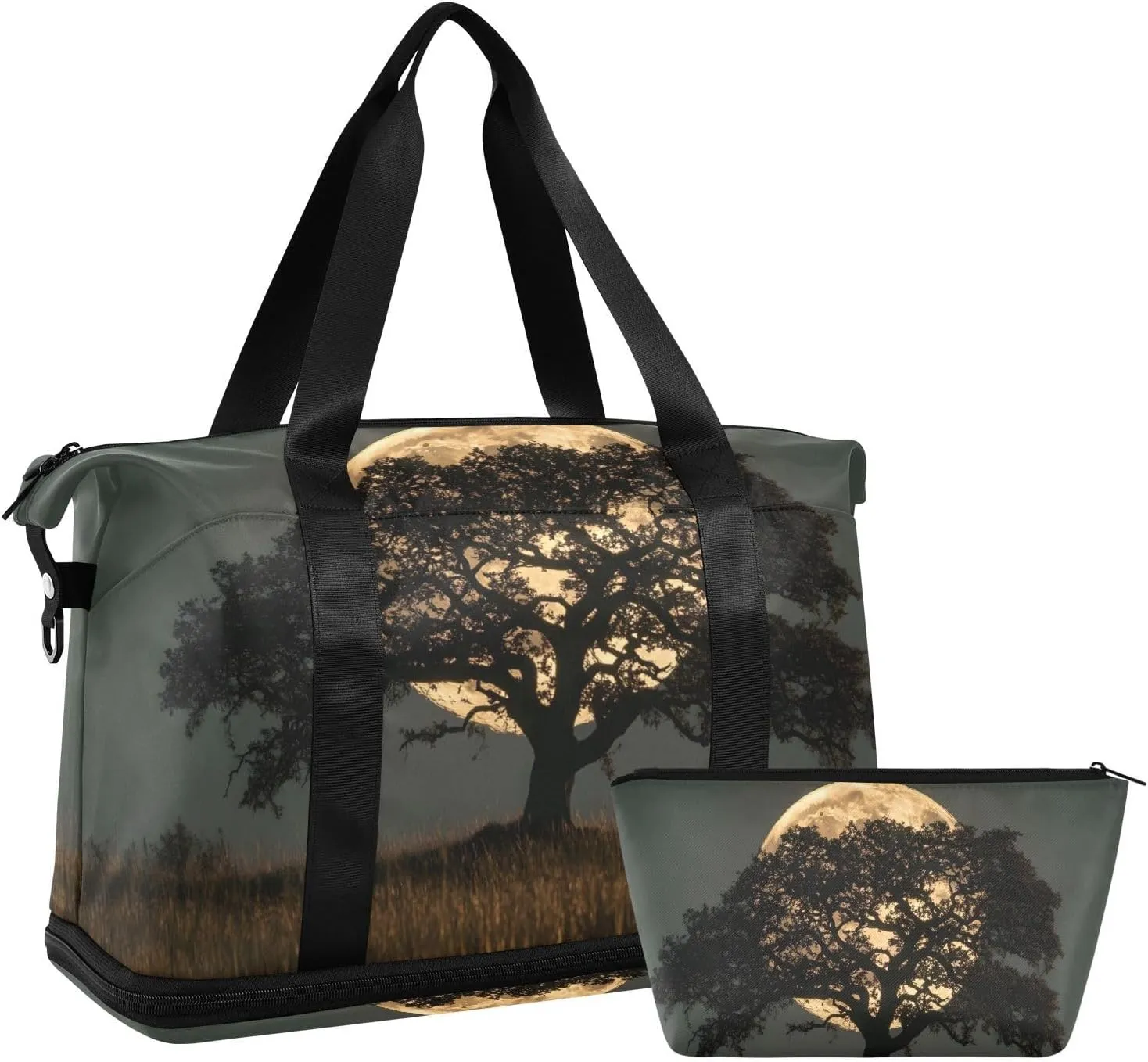 AIXIWAWA African Tree Moon Duffel Bags Set with Shoes Compartment Trolley Sleeve Removeable Strap for Workout Travel Gym