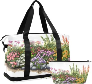 AIXIWAWA Flowers Bush Duffel Bags Set with Shoes Compartment Trolley Sleeve Removeable Strap for Workout Travel Gym
