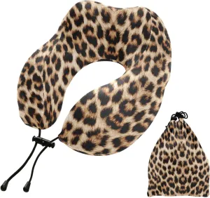 ALAZA Leopard Print Cheetah Pattern Neck Pillow Travel for Sleeping Airplane Travel Kit with Snap Clip & Storage Bag