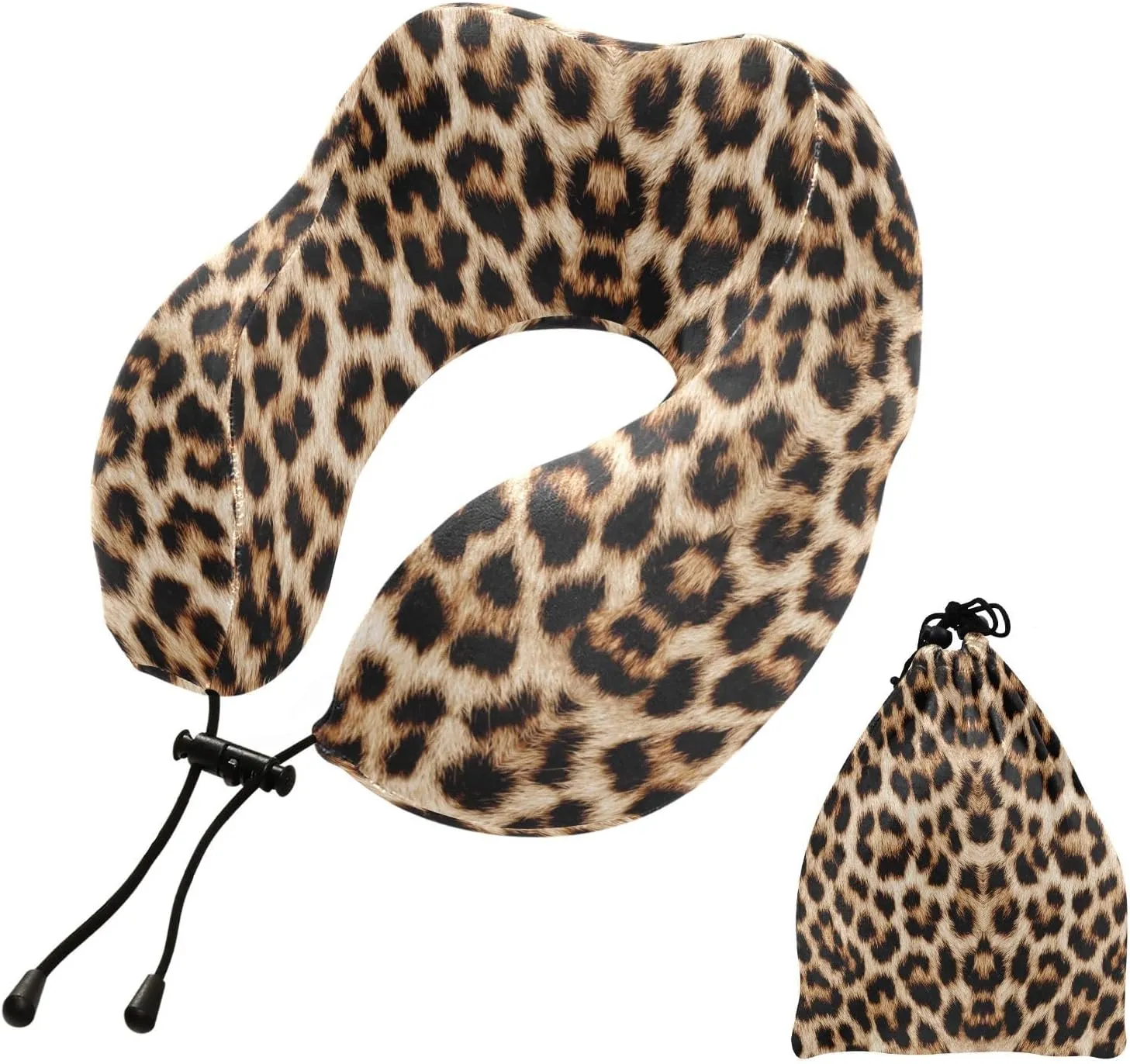 ALAZA Leopard Print Cheetah Pattern Neck Pillow Travel for Sleeping Airplane Travel Kit with Snap Clip & Storage Bag
