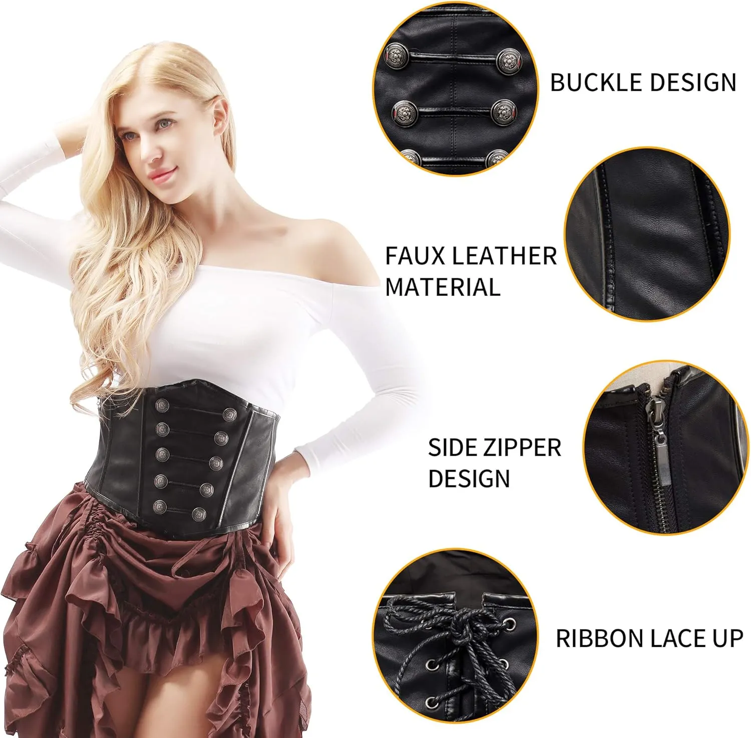 Alivila.Y Fashion Women's Faux Leather Rivet Steampunk Retro Boned Wide Corset Belt