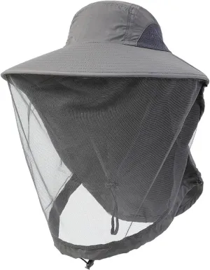 All-Season UPF 50  Unisex Outdoor Fishing Hat with Wide Brim and Hidden Neck Flap - Breathable Mosquito Net, Adjustable for Comfort, Ideal for Hiking, Climbing, and Gardening Dark Gray