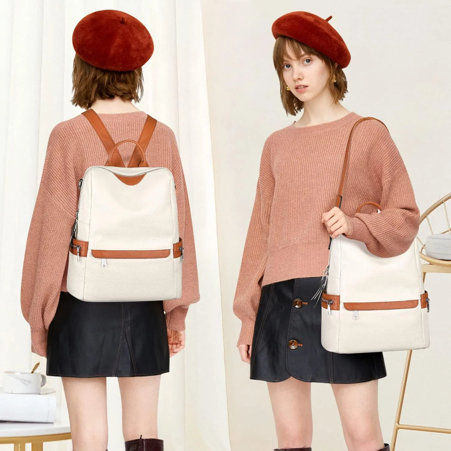 ALTOSY Leather Backpack for Women Elegant Genuine Backpack Purse Ladies Leather Shoulderbag