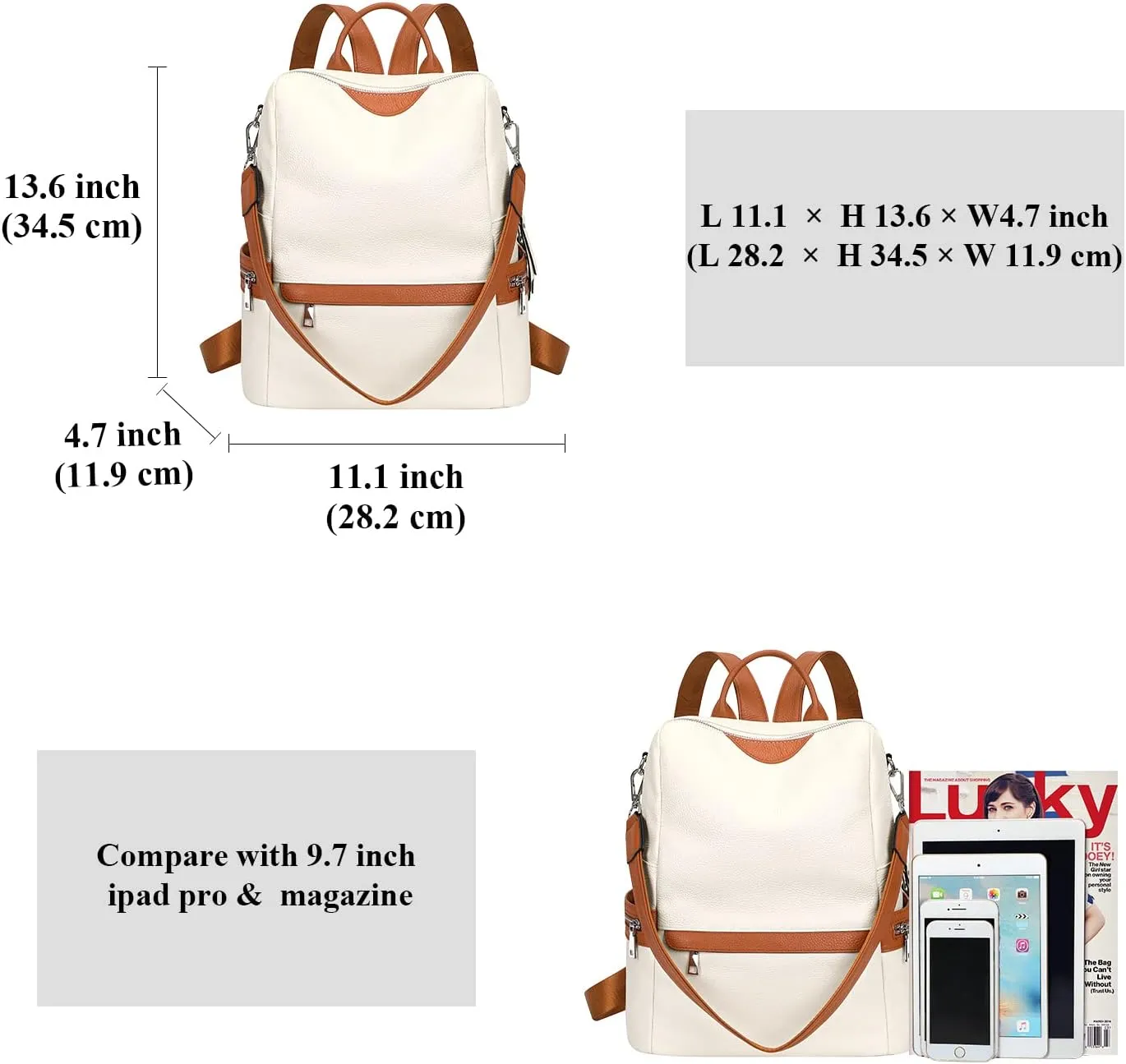 ALTOSY Leather Backpack for Women Elegant Genuine Backpack Purse Ladies Leather Shoulderbag