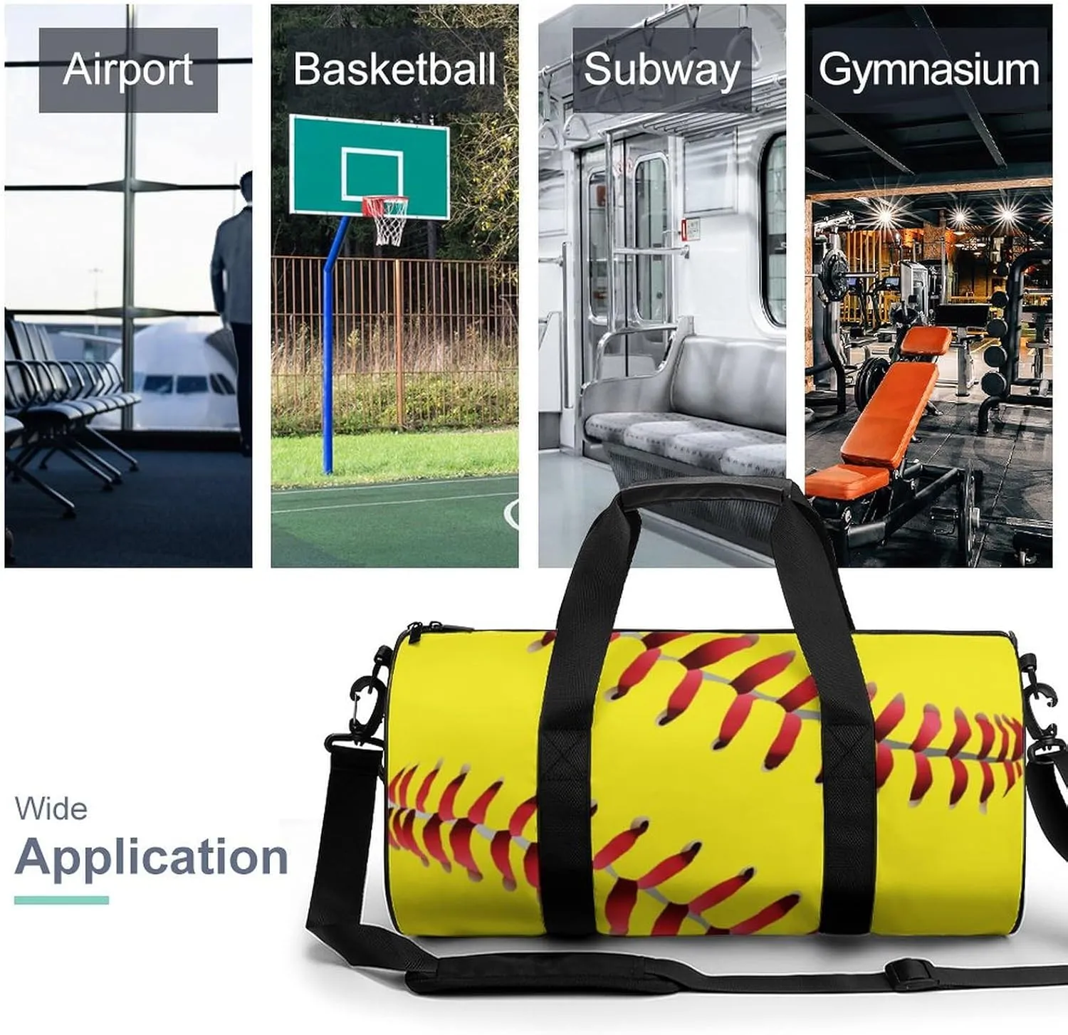 American Red Line Yellow Softball Large Capacity Cylindrical Fitness Bag, Hand-held Fitness Bag