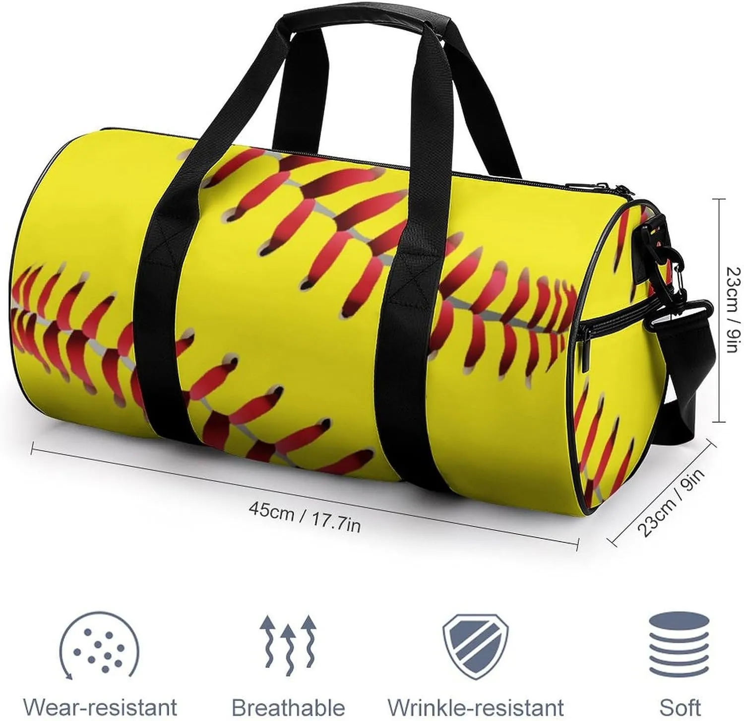 American Red Line Yellow Softball Large Capacity Cylindrical Fitness Bag, Hand-held Fitness Bag