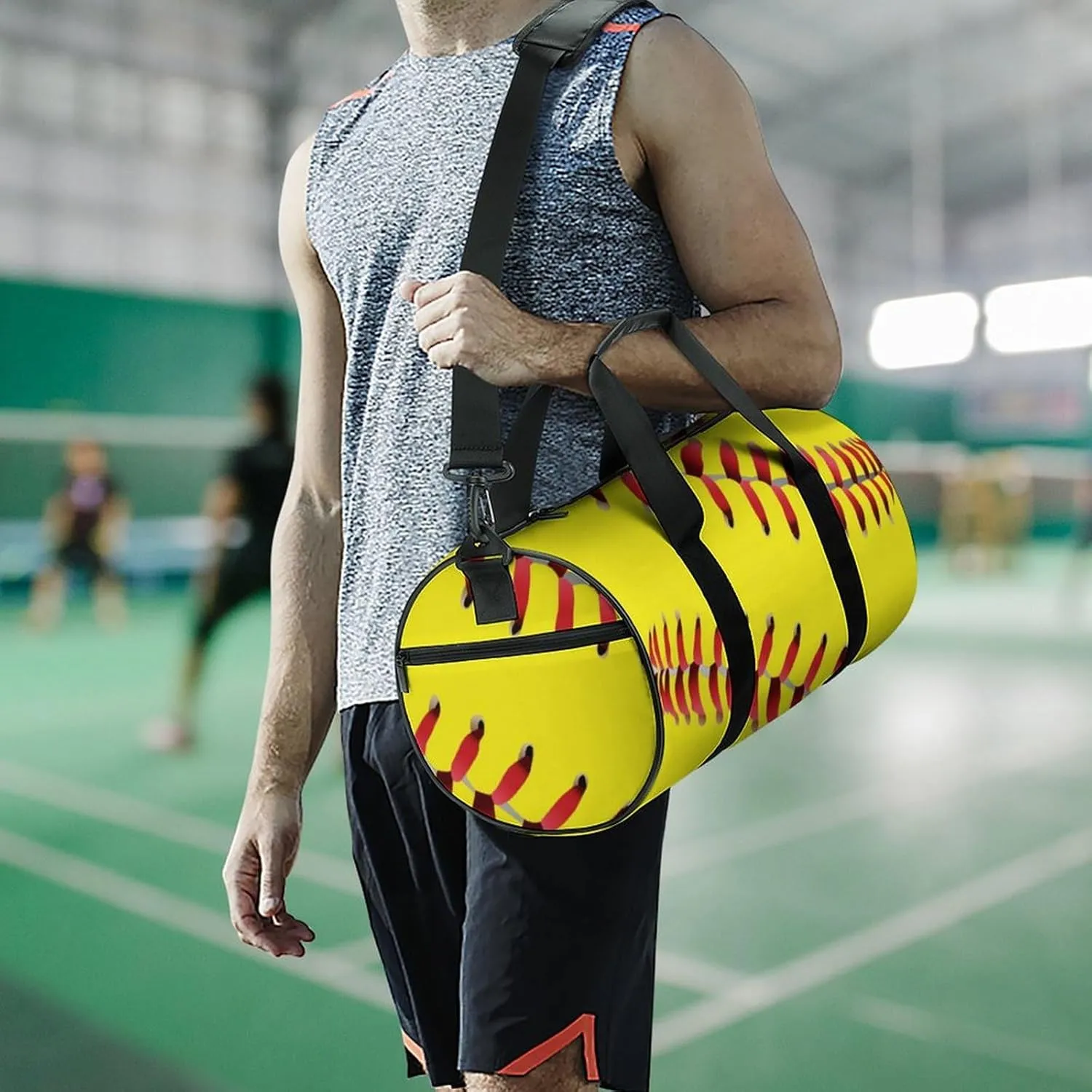 American Red Line Yellow Softball Large Capacity Cylindrical Fitness Bag, Hand-held Fitness Bag