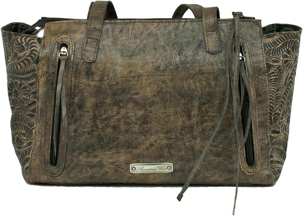 American West Womens Navajo Soul Zip Top Tote with Secret Compartment - 100% Genuine Leather Handbag for Women