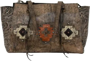 American West Womens Navajo Soul Zip Top Tote with Secret Compartment - 100% Genuine Leather Handbag for Women