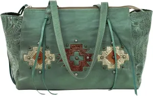 American West Womens Navajo Soul Zip Top Tote with Secret Compartment - 100% Genuine Leather Handbag for Women