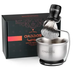 Anbbas Synthetic Badger Hair Shaving Brush,Stainless Steel Shaving Soap Bowl and Higher Brush Holder Stand Set for Men Wet Shave