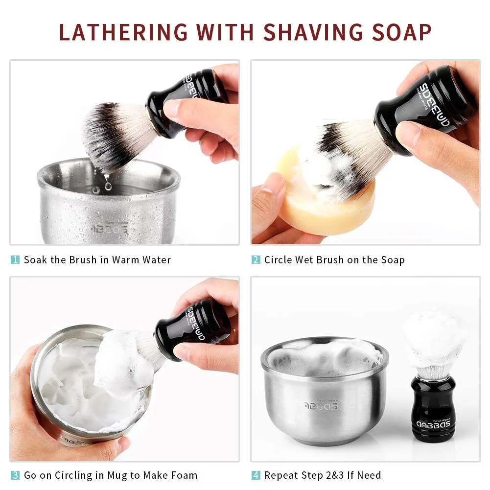 Anbbas Synthetic Badger Hair Shaving Brush,Stainless Steel Shaving Soap Bowl and Higher Brush Holder Stand Set for Men Wet Shave