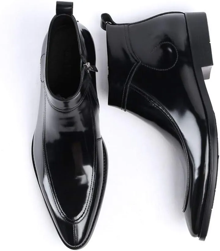 Ankle Boots For Men Black Patent Black Ankle Boots for Men Business Holiday Office For Club Genuine Leather The First Layer Of Cowhide