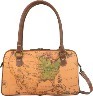 Anna by Anuschka Heritage Collection Women's Genuine Leather Multi-Compartment Satchel - USA Map Tan