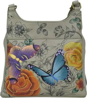 Anna by Anuschka Women Hand Painted Leather Triple Compartment Satchel