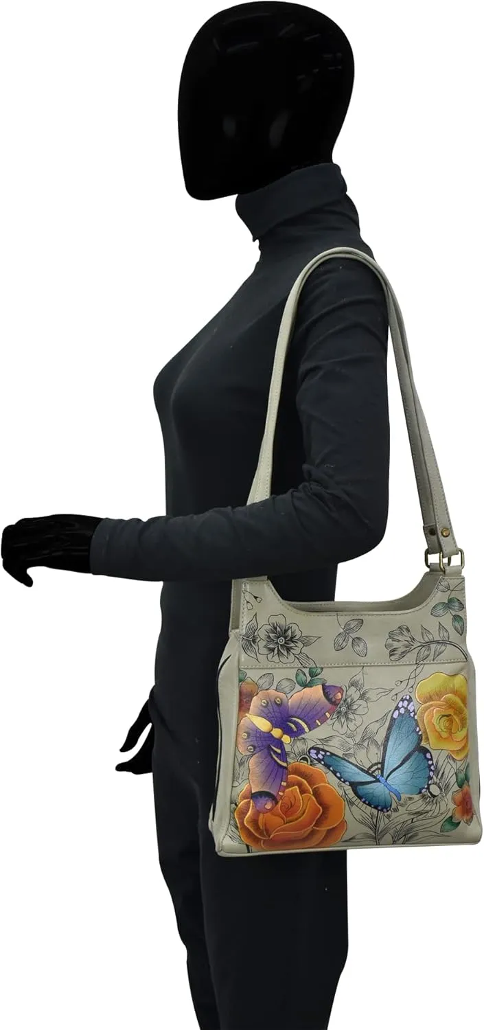 Anna by Anuschka Women Hand Painted Leather Triple Compartment Satchel