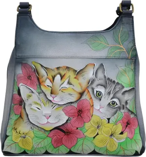 Anna by Anuschka Women Hand Painted Leather Triple Compartment Satchel