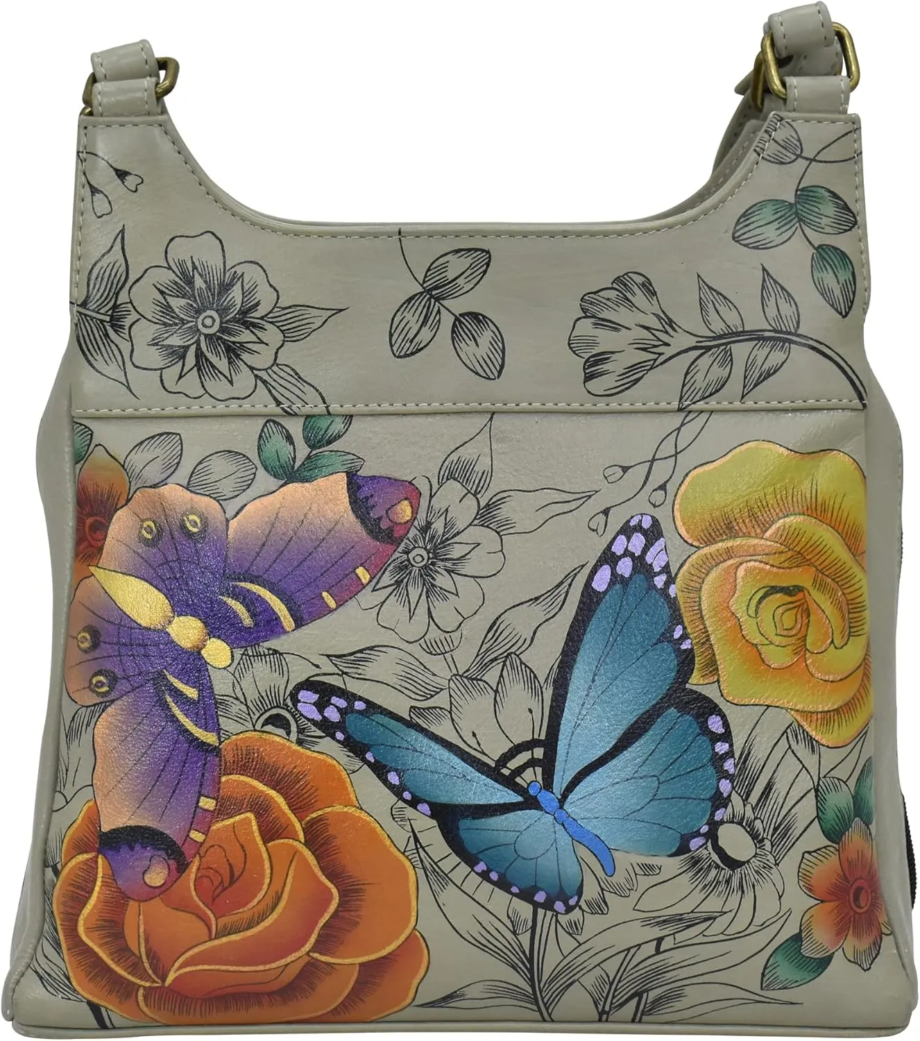 Anna by Anuschka Women Hand Painted Leather Triple Compartment Satchel