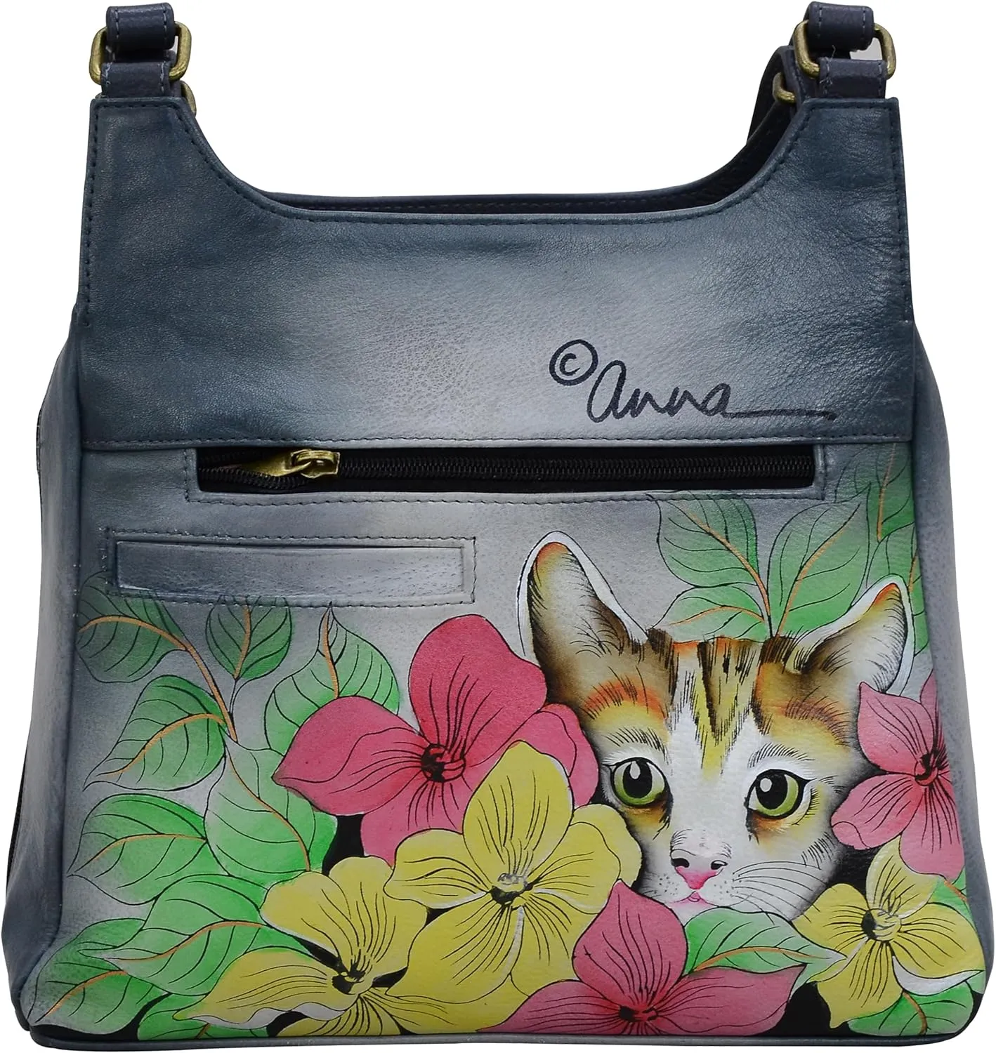 Anna by Anuschka Women Hand Painted Leather Triple Compartment Satchel