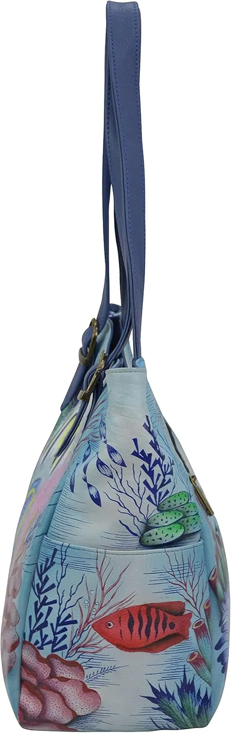 Anna by Anuschka Women's Genuine Leather Shoulder Bag - Hand Painted Original Artwork Exterior