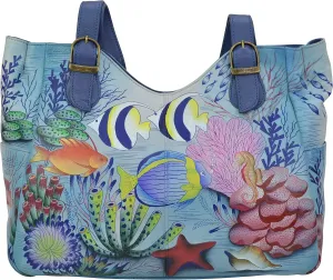 Anna by Anuschka Women's Genuine Leather Shoulder Bag - Hand Painted Original Artwork Exterior