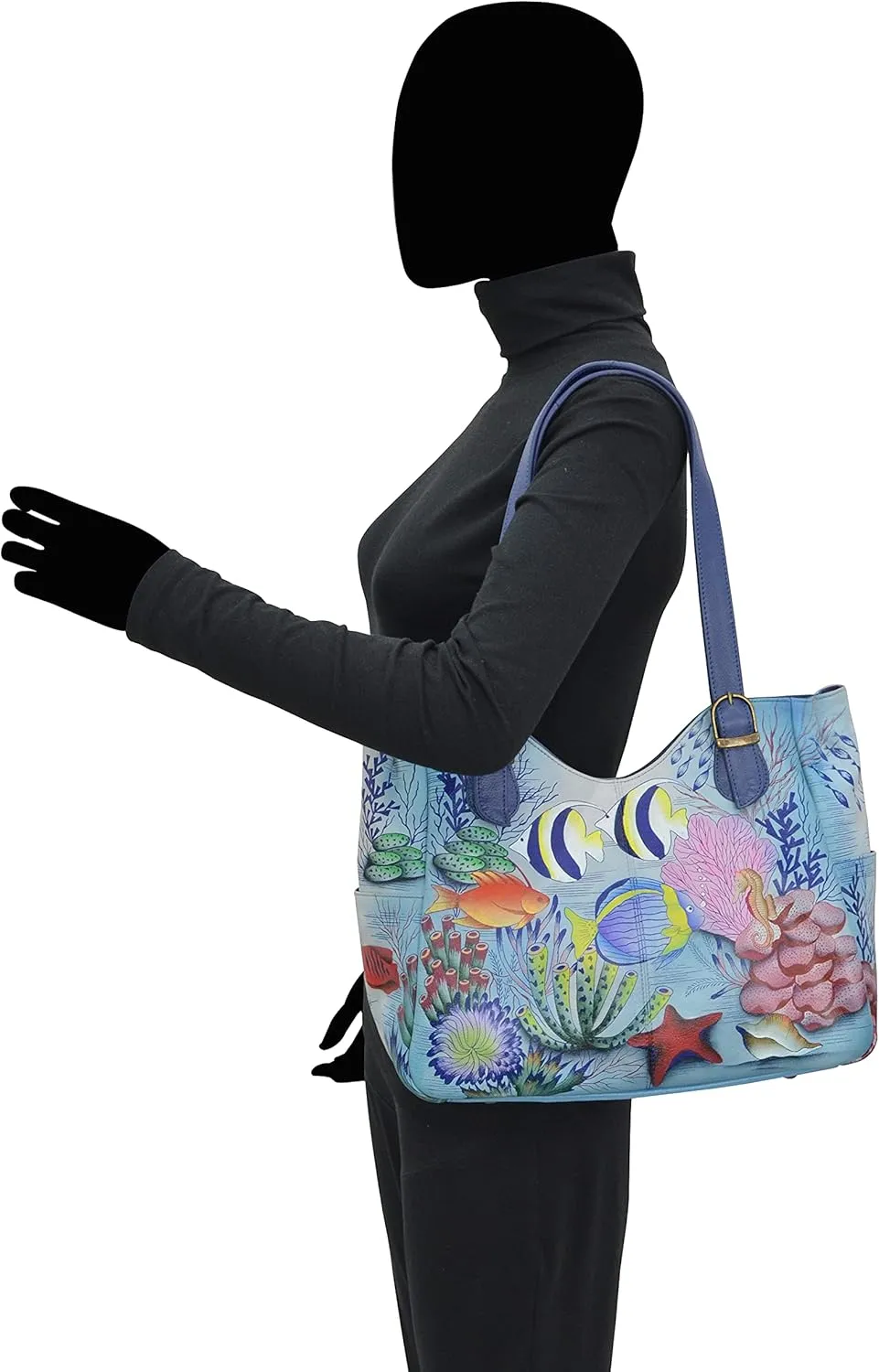 Anna by Anuschka Women's Genuine Leather Shoulder Bag - Hand Painted Original Artwork Exterior